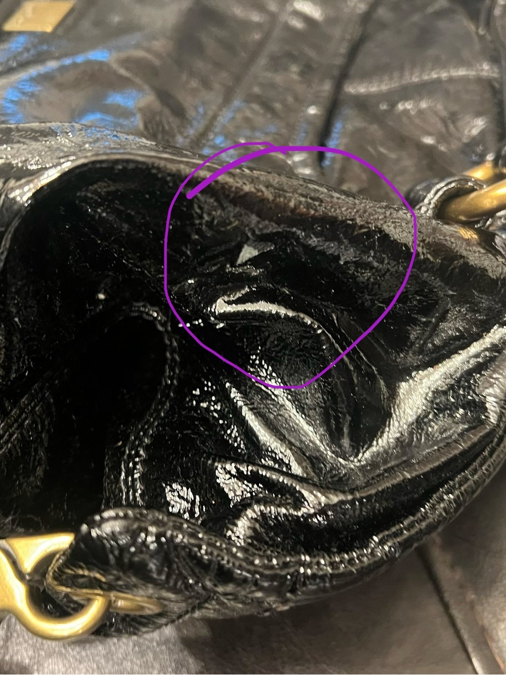 Vintage Kooba Black Crinkled Patent Leather Hobo Shoulder Bag - Gold Hardware - Picture 15 of 16